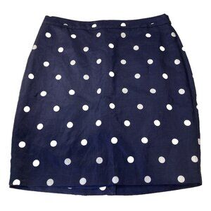 Banana Republic Linen Blend Skirt size 14 Blue White Polka Dot Preppy Boho Party